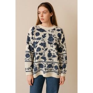 Venezia Vintage Floral Sweater‎ Women's Size Large 90s